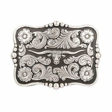 Nocona Men's Longhorn Silver  Black Rectangular Belt Buckle 37586