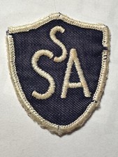 S S A Vintage School, Sports Embroidered Patch White Lettering On Blue Bakground