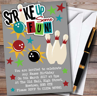 Strike Up Some Fun Bowling personalisierte Kinderparty-Einladungen