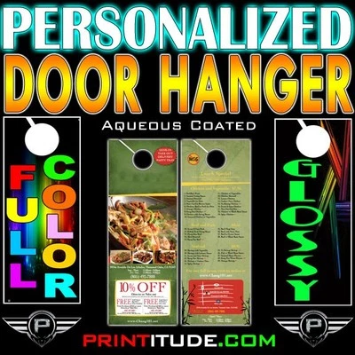 250 Door Hanger 100LB GLOSSY Full Color 2 Sided 3.5"x8.5" CUSTOMIZED Doorhangers - Image 1 of 2