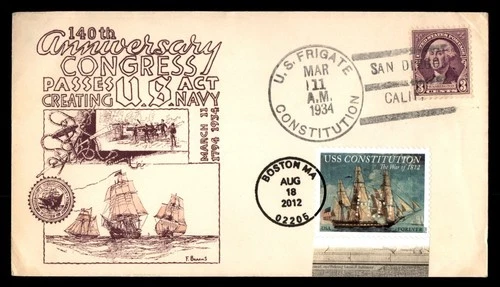 Mayfairstamps US Naval 1934 US Navy 140th Anniv USS Frigate Constitution Cover c