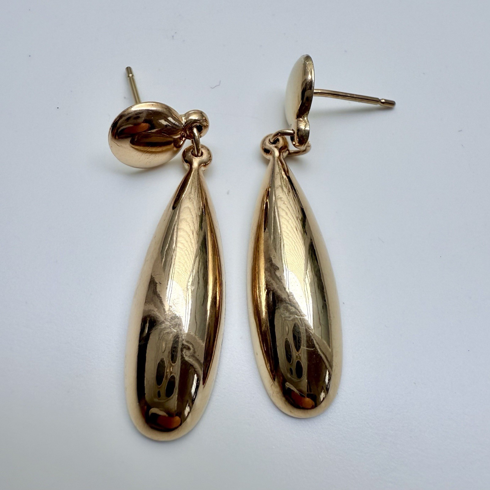 Solid 14k Yellow Gold Teardrop Dangle Drop Post E… - image 2