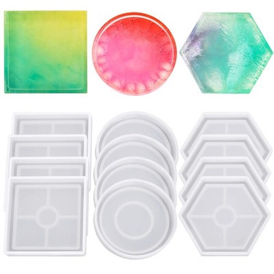 12 Pcs DIY Coaster Silicone Molds  4 Round, 4 Square, 4 Hexagon Molds for Cas...