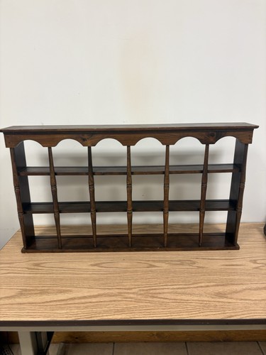 Vtg Ornate Wooden Wall Tea Cup & Saucer 3 Tier Display Curio Shelf 18 Windows