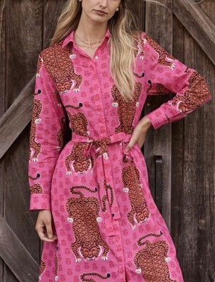 Printfresh Tiger Shirt Dress $288 Organic Cotton Cat Lover Dress Anthropologie M