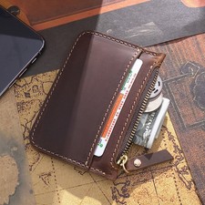 Vintage Genuine Leather Zipper Slim Wallet Mini Coin Purse Small Card Holder