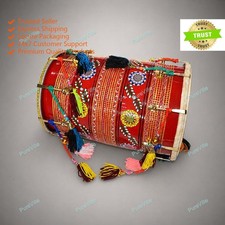 Handpaint Gujrati Golden Nut & Bolt Kachi Dhol Indian Instrument With Belt