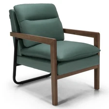 Modern Lounge Chair Accent Armchair w/ Steel Bracket &Rubber Wood Legs Green