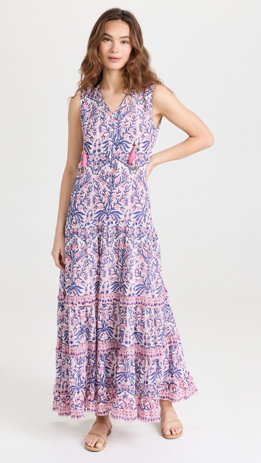 Bell Maxi Dress Pink Purple Sleeveless V-Neck Long XS Regular NWT