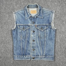 Vintage Levis Denim Vest Orange Tab USA Youth Size 18 Mid Wash Distressed 0894