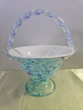 hand blown art glass Confetti Basket Swirl Handle Multicolor.