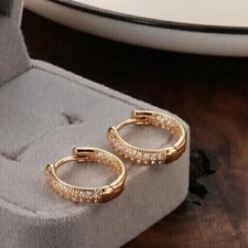 2Ct Round Cut Lab Created Diamond Huggie  Hoop Earrings 14K Rose Gold Plated
