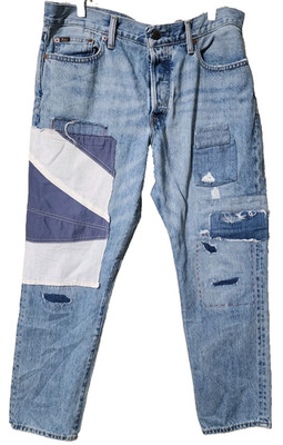 Polo Ralph Lauren Sz 31 The Avery Boyfriend Jean Medium Wash Distressed Patches
