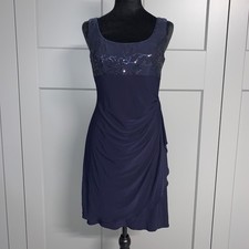Alex Evenings Petite Dress 4P Navy Sequin Embellished Ruched Sleeveless Cocktail
