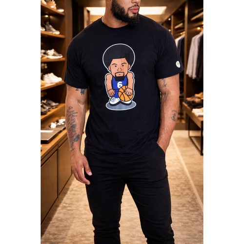 Dr J Julius Erving Mens 3XL Black Graphic T-Shirt Basketball Afro Cartoon New - Picture 1 of 6
