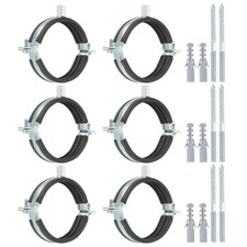 6 Pcs 3.3-3.7inch Heavy Duty Adjustable Split Ring Pipe Hanger, Silver/Black
