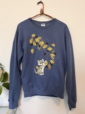 Vintage Jerzees Crewneck Pullover Sweatshirt Cat Leaves Fall Size Small