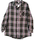 CATO Blouse Women's 18/20W Black Purple Metallic Plaid Button Up Flannel Top NWT