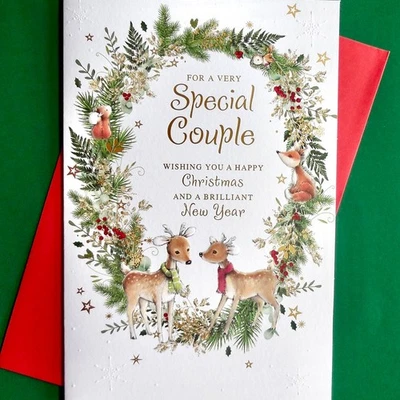 SIMON ELVIN Very Special Couple Christmas Card 9"x6" Traditional Cute Deer Friends Family