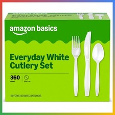 Plastic Cutlery Set 360ct Forks Spoons Knives White BPA Free Disposable Party Ut