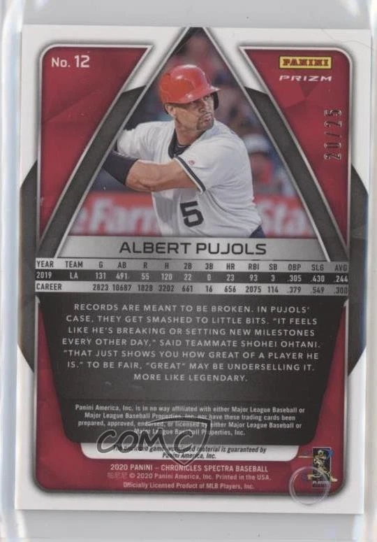 2020 Panini Chronicles Spectra Red Prizm Silhouettes /25 Albert Pujols #12 - Image 2 of 2