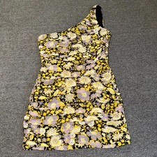 Zara Mini Dress Womens Medium Multicolor Floral One Shoulder Draped Cocktail