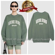 🎁AUTHENTIC ANINE BING Women Letter Embroidery Cotton Round Neck Hoodie Coat SML