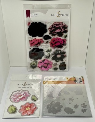 Altenew Lush Garden, Layering Stamp set, Stencil 6x6 and 4pc Die Cuts