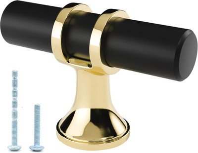 10 Pack Black and Gold Cabinet Pulls T Bar, Single Hole Knobs for Kitchen Bathro
