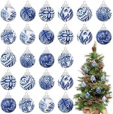 Liliful 24 Pcs White and Blue Christmas Chinoiserie Ornaments Ball 0.98 Inch