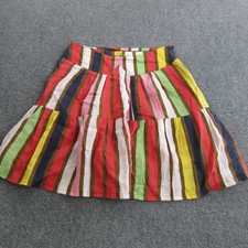 Oilily Skirt Womens 36 Multicolor Stripe Linen A Line Tiered Mini Lined