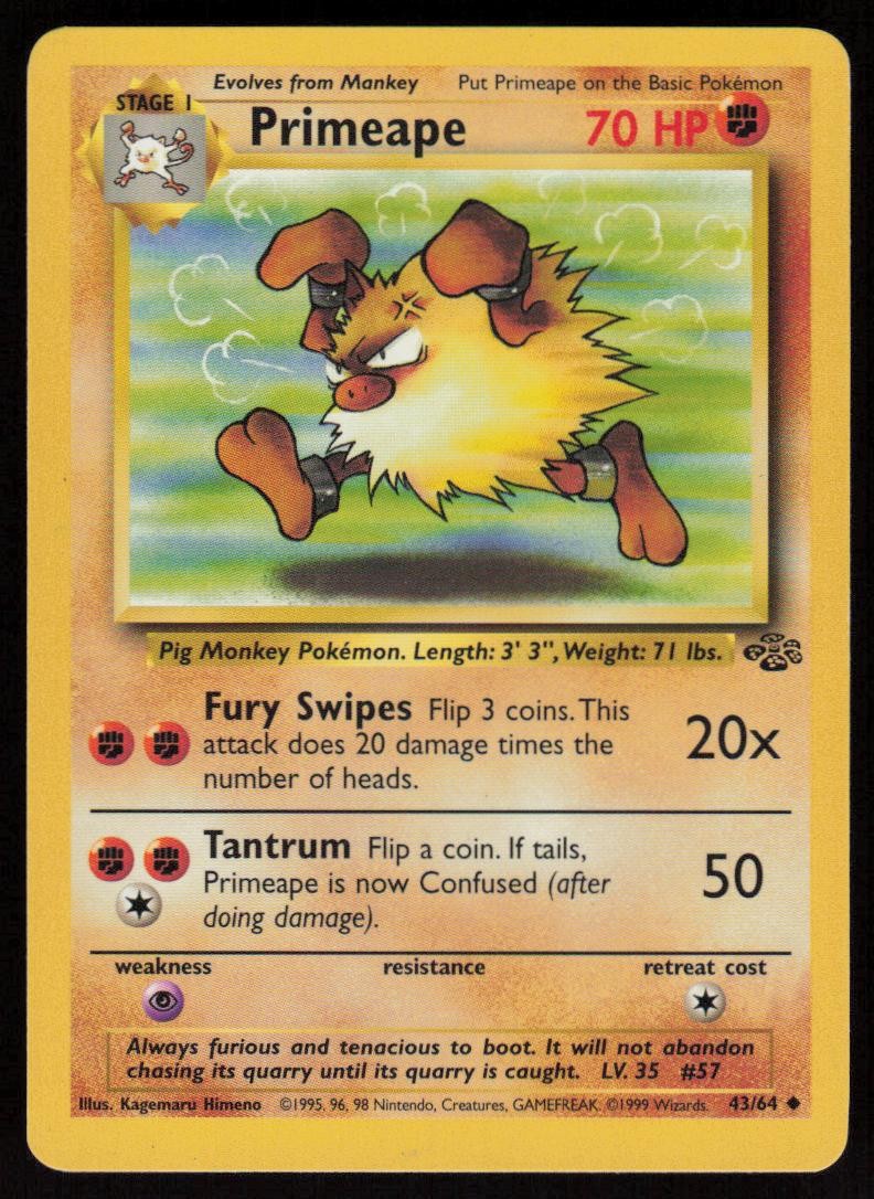 Primeape 43/64 Uncommon Jungle Pokemon Unlimited LP