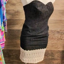 Ann Taylor Black and Cream Strapless Dress