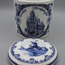 Vintage Delft Pottery Pot with Lid Handpainted in Holland Goudse Stroopwafels