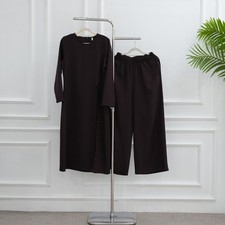 Dubai Women Abaya Muslim 2Pcs Sets Tops Wide Leg Pants Long Dress Kaftan Ramadan