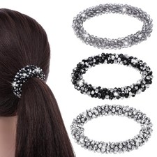 3 Pcs Rhinestone Hair Tie Ponytail Holders Elastic Crystal Scrunchies Sparkly...