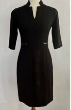 Tahari Sheath Dress Women Size 8 Black V Neckline Short Sleeves