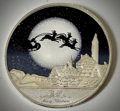 Santa In His Sleigh Challenge Coin-3D-Silver Colored-New-Christmas Eve