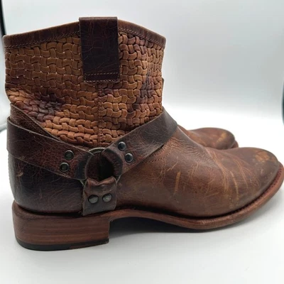 Bed Stu Woven Leather Harness Ankle Boots Size 10 Brown Distressed Boho Western - Image 1 of 4