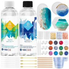 Epoxy Resin Kit 474Ml/16Oz Crystal Clear Epoxy Resin with Coaster Molds, Casting