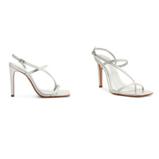 Schutz Heloise High Stiletto Shoes Women's Size 6.5 Silver Metallic Strappy Heel