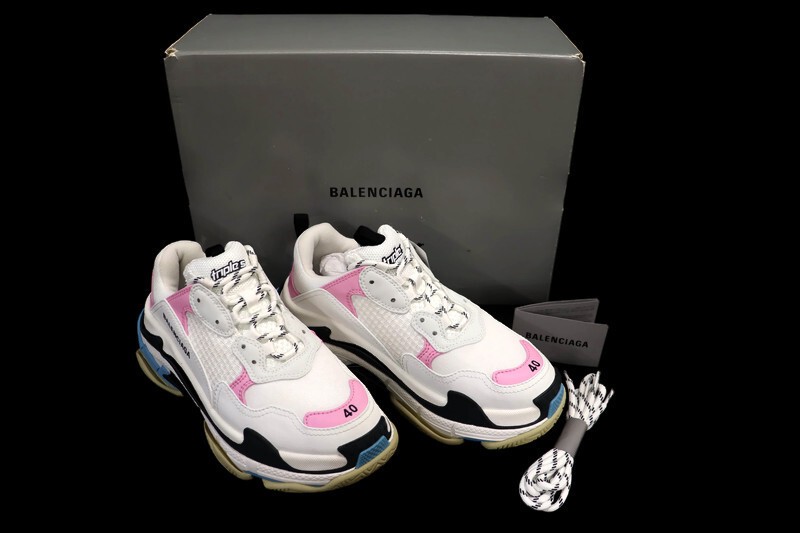 BALENCIAGA Triple S Leather-Free Full Washed Sneakers Pink/White