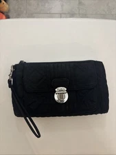Vera Bradley Solid Black Quilted Wallet Push Lock Wristlet