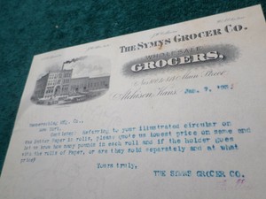 1893 Document, The Symns Grocer Co. Atchison KS. Autograph J.W. Allen Vice Pres. | eBay