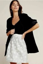 Anthropologie Maeve Dotted Jacquard Skirt Ivory Black Silver Metallic Size 4
