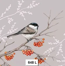 (648) TWO Individual Paper Luncheon Decoupage Napkins - BIRD, CHICKADEE, BERRIES