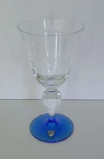 Orrefors Sweden Alice Claret Wine Glass Erika Lagerbielke 7 1/8" ~ Clear & Blue