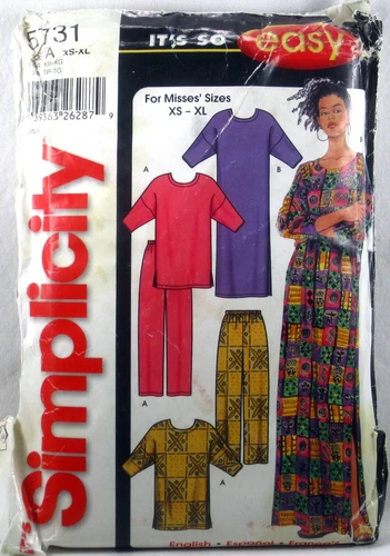 SIMPLICITY PATTERN 5731 UNCUT Misses' Pants & Caftan IT'S SO EASY SIZE XS-XL