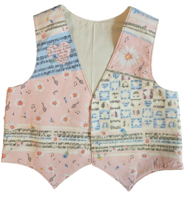 Hand-sewn Pink Quilted Vest Musical Fabric Panel Women's Size Small