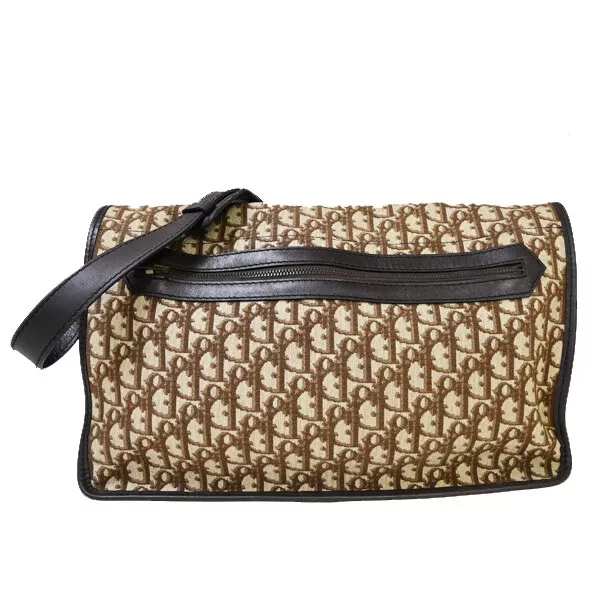 Sac bandoulière motif trotteur Christian Dior toile cuir marron France 70YE331